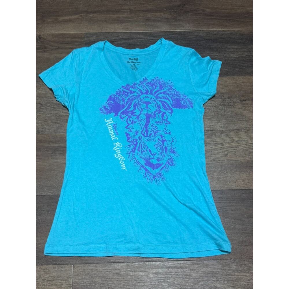 Disney Animal Kingdom Blue T Shirt V Neck Women's Juniors XL